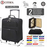 5 Cities Pieghevole Bagaglio a Mano 55x40x20 Trolley da Viaggio, 39L (Nero)