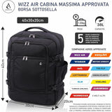 Aerolite 40x30x20 Wizz Air Zaino di dimensioni massime Eco-Friendly Bagaglio a mano da viaggio approvato Borsa a tracolla leggera da volo con cerniere YKK 5 anni di garanzia